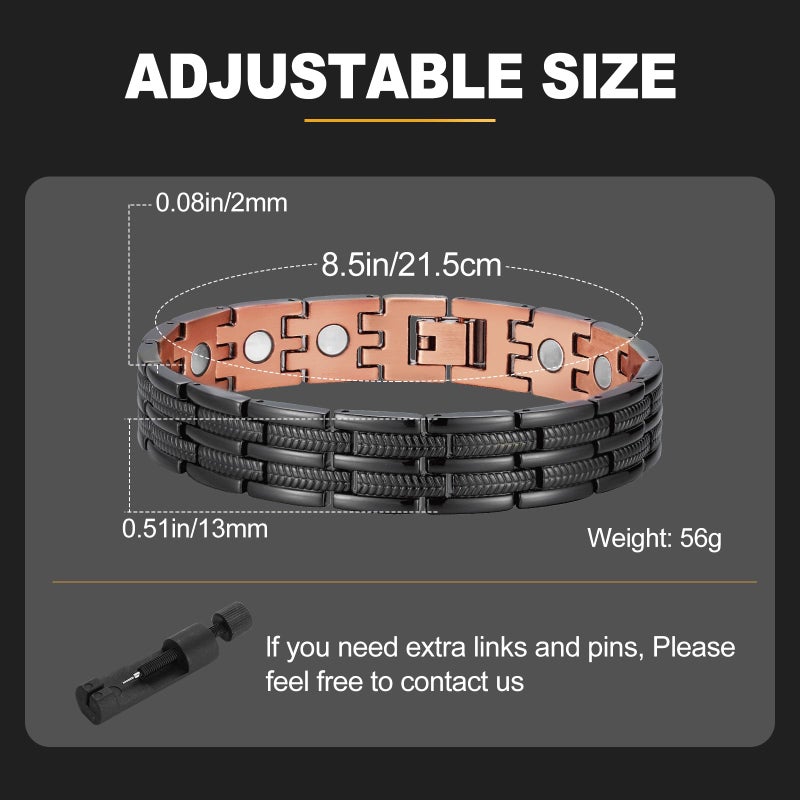 BioMag Copper Bracelet for Men 99.9% Copper Magnetic Bracelets with Sizing Tool Adjustable Jewelry Gifts (Black) - Image 3